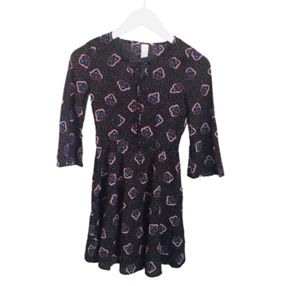 H&M Boho Patterned Fit and Flare Dress With Long Sleeves Brown Size 4 - Picture 3 of 8